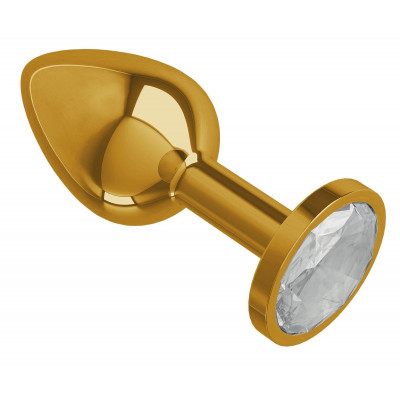 Золотистая анальная втулка с прозрачным кристаллом - 7 см. Золотистая анальная втулка с прозрачным кристаллом - 7 см.