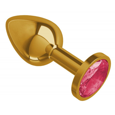 Золотистая анальная втулка с малиновым кристаллом - 7 см. Золотистая анальная втулка с малиновым кристаллом - 7 см.