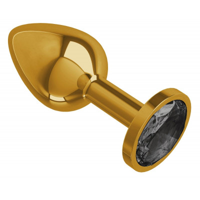 Золотистая анальная втулка с чёрным кристаллом - 7 см. Золотистая анальная втулка с чёрным кристаллом - 7 см.