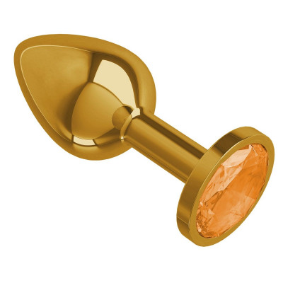 Золотистая анальная втулка с оранжевым кристаллом - 7 см. Золотистая анальная втулка с оранжевым кристаллом - 7 см.