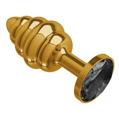 Золотистая пробка с рёбрышками и черным кристаллом - 7 см. Золотистая пробка с рёбрышками и черным кристаллом - 7 см.