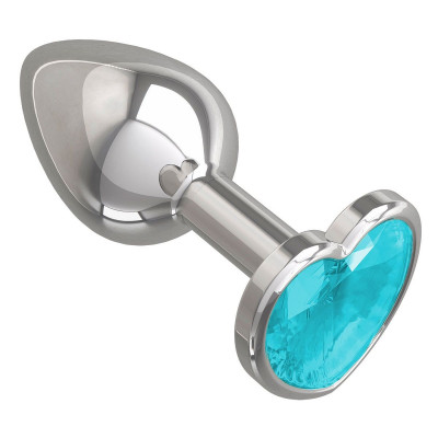 Серебристая анальная втулка с голубым кристаллом-сердцем - 7 см. Серебристая анальная втулка с голубым кристаллом-сердцем - 7 см.