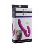 Ярко-розовый безремневой вибрострапон Evoke Vibrating Strapless Silicone Strap-on Dildo