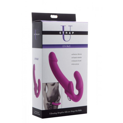 Ярко-розовый безремневой вибрострапон Evoke Vibrating Strapless Silicone Strap-on Dildo Ярко-розовый безремневой вибрострапон Evoke Vibrating Strapless Silicone Strap-on Dildo