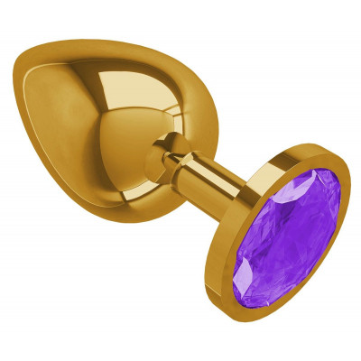 Золотистая большая анальная пробка с фиолетовым кристаллом - 9,5 см. Золотистая большая анальная пробка с фиолетовым кристаллом - 9,5 см.