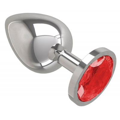 Серебристая большая анальная пробка с красным кристаллом - 9,5 см. Серебристая большая анальная пробка с красным кристаллом - 9,5 см.