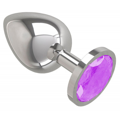 Серебристая большая анальная пробка с сиреневым кристаллом - 9,5 см. Серебристая большая анальная пробка с сиреневым кристаллом - 9,5 см.