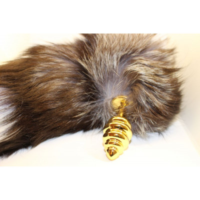 Золотистая анальная пробка с хвостом Королевская лиса Золотистая анальная пробка с хвостом Королевская лиса