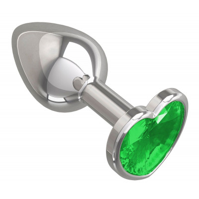 Серебристая анальная втулка с зеленым кристаллом-сердцем - 7 см. Серебристая анальная втулка с зеленым кристаллом-сердцем - 7 см.