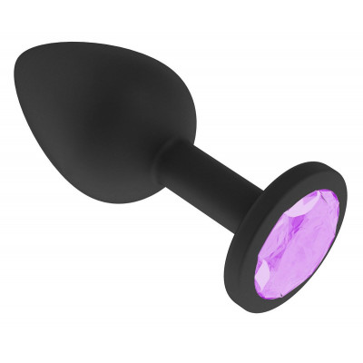 Чёрная анальная втулка с сиреневым кристаллом - 7,3 см. Чёрная анальная втулка с сиреневым кристаллом - 7,3 см.