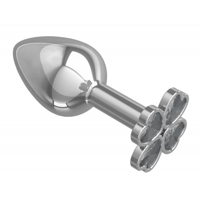 Серебристая анальная втулка с клевером из прозрачных кристаллов - 7 см. Серебристая анальная втулка с клевером из прозрачных кристаллов - 7 см.