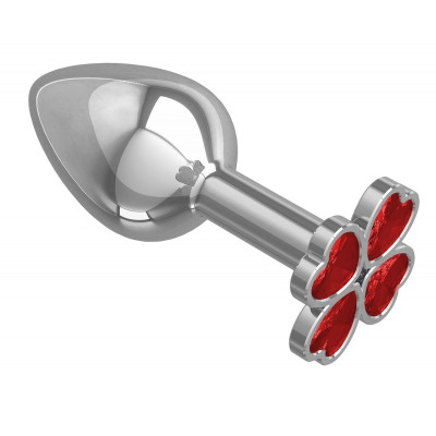 Серебристая анальная втулка с клевером из красных кристаллов - 7 см. Серебристая анальная втулка с клевером из красных кристаллов - 7 см.