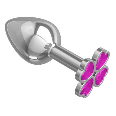 Серебристая анальная втулка с клевером из розовых кристаллов - 7 см. Серебристая анальная втулка с клевером из розовых кристаллов - 7 см.