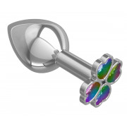 Средняя серебристая анальная втулка с клевером из радужных кристаллов - 8,5 см.