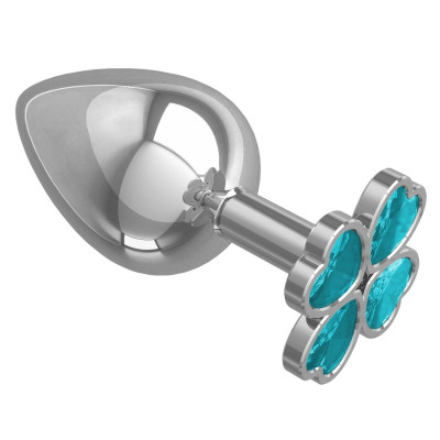 Серебристая анальная пробка-клевер с голубым кристаллом - 9,5 см. Серебристая анальная пробка-клевер с голубым кристаллом - 9,5 см.